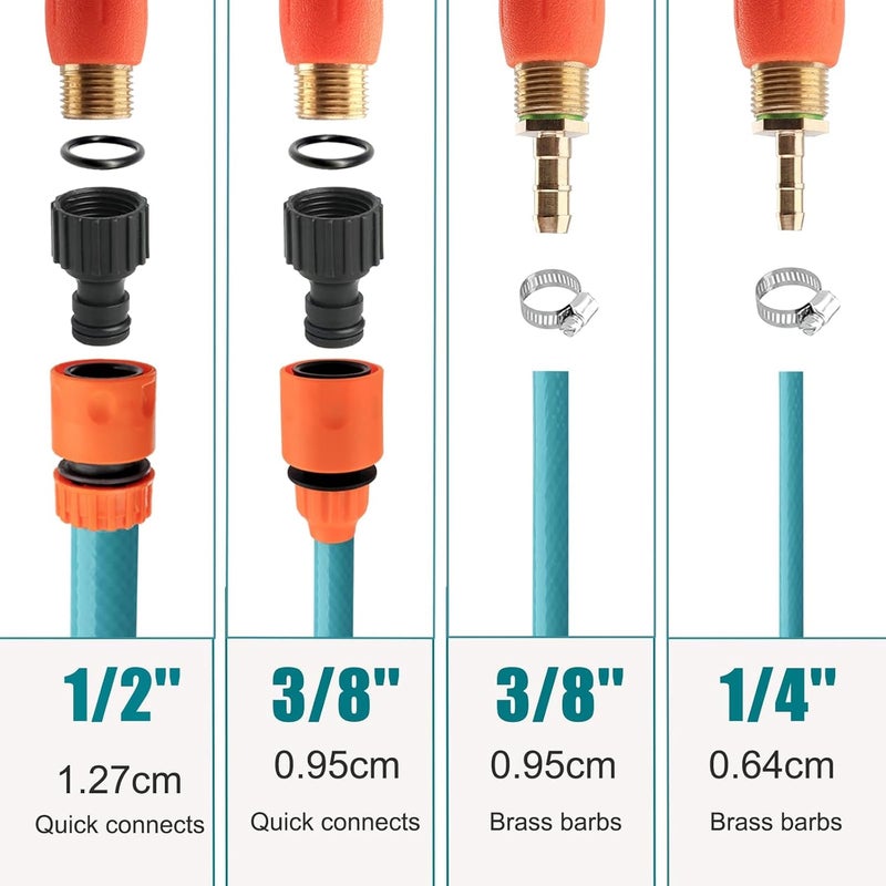 Diraeen Sprayer Wand, 44" all metal Sprayer for 1/2" & 3/8" Hose Quick Connectors, 1/4" & 3/8" Brass Barb Sprayer Wand Replacement Built-in Shut Valve Stainless Steel Spray Wand, w/Hose Connector - Image 4